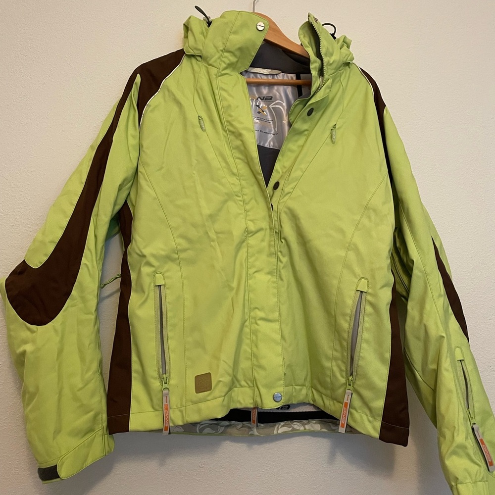 Vintage Descente North America‎ Hooded Ski Jacket Neon Green/Brown Women Size 14